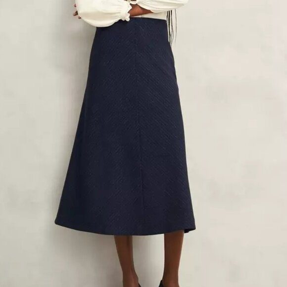 NEW NWT! HOBBS LONDON LAURA SKIRT A-LINE FULL BIAS MIDI PINSTRIPE sz US 10